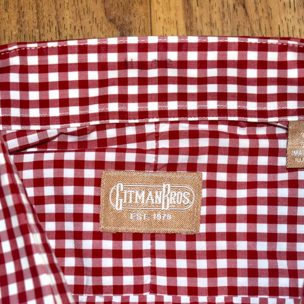 Gitman Brothers Red/White Gingham Check Button Up… - image 4
